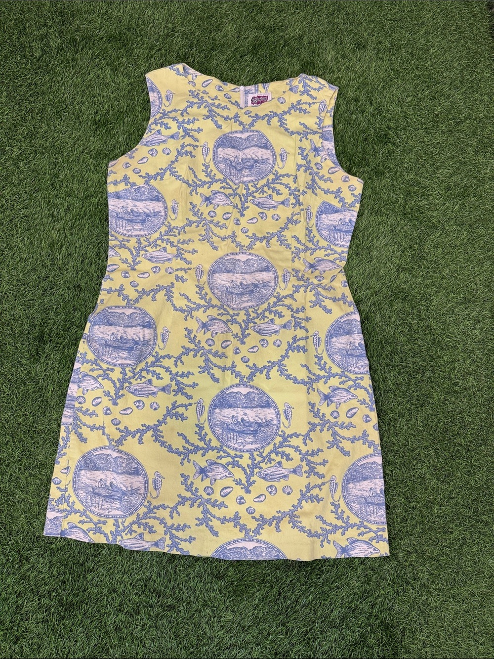 Sleeveless Yellow & Blue Printed Shift Dress